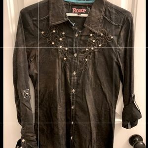 Roar button-down western style shirt with bling on back.
